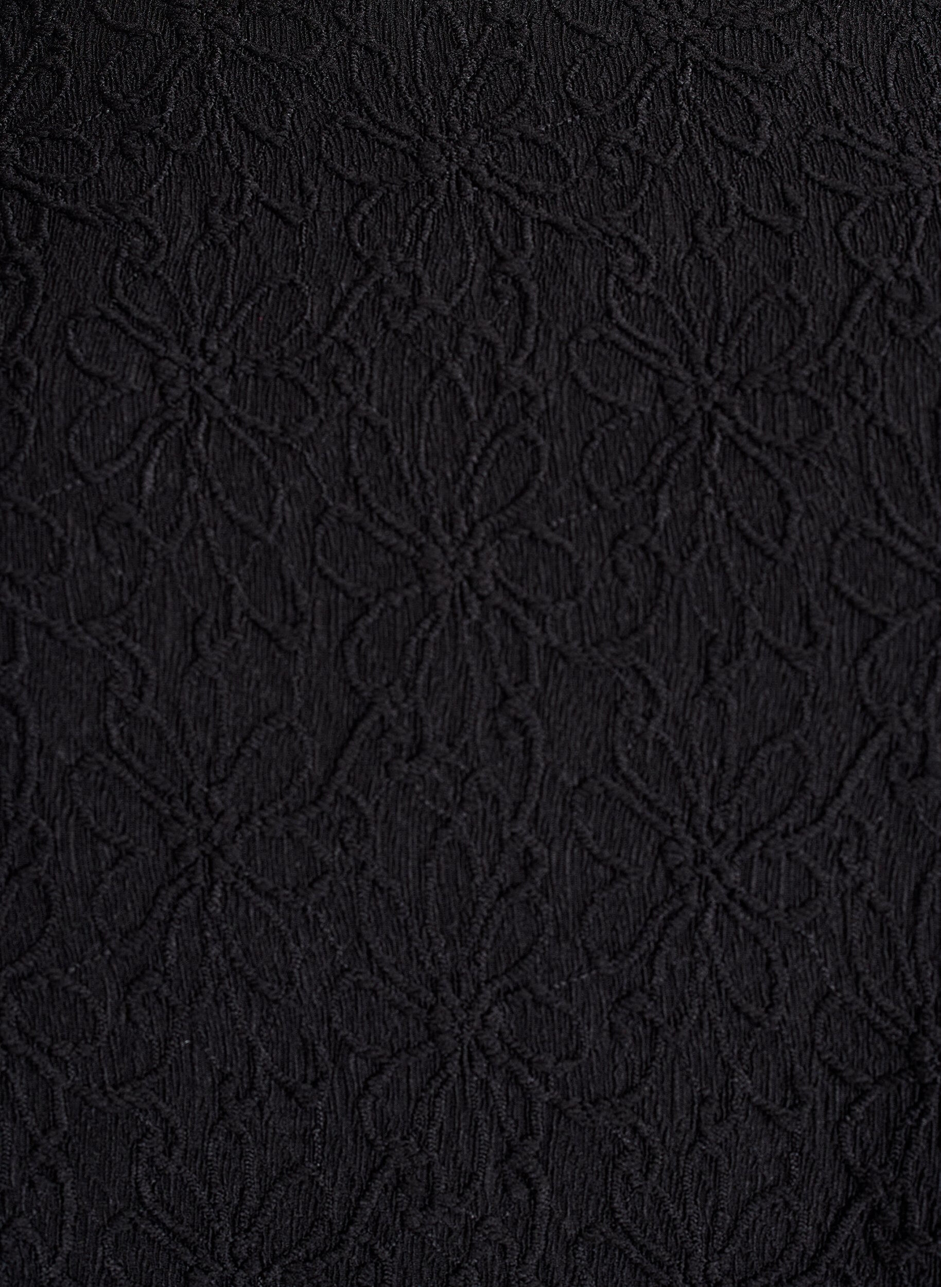 Zizzi Blomstrete teksturert kjole med lange ermer, Svart, Packshot image number 2