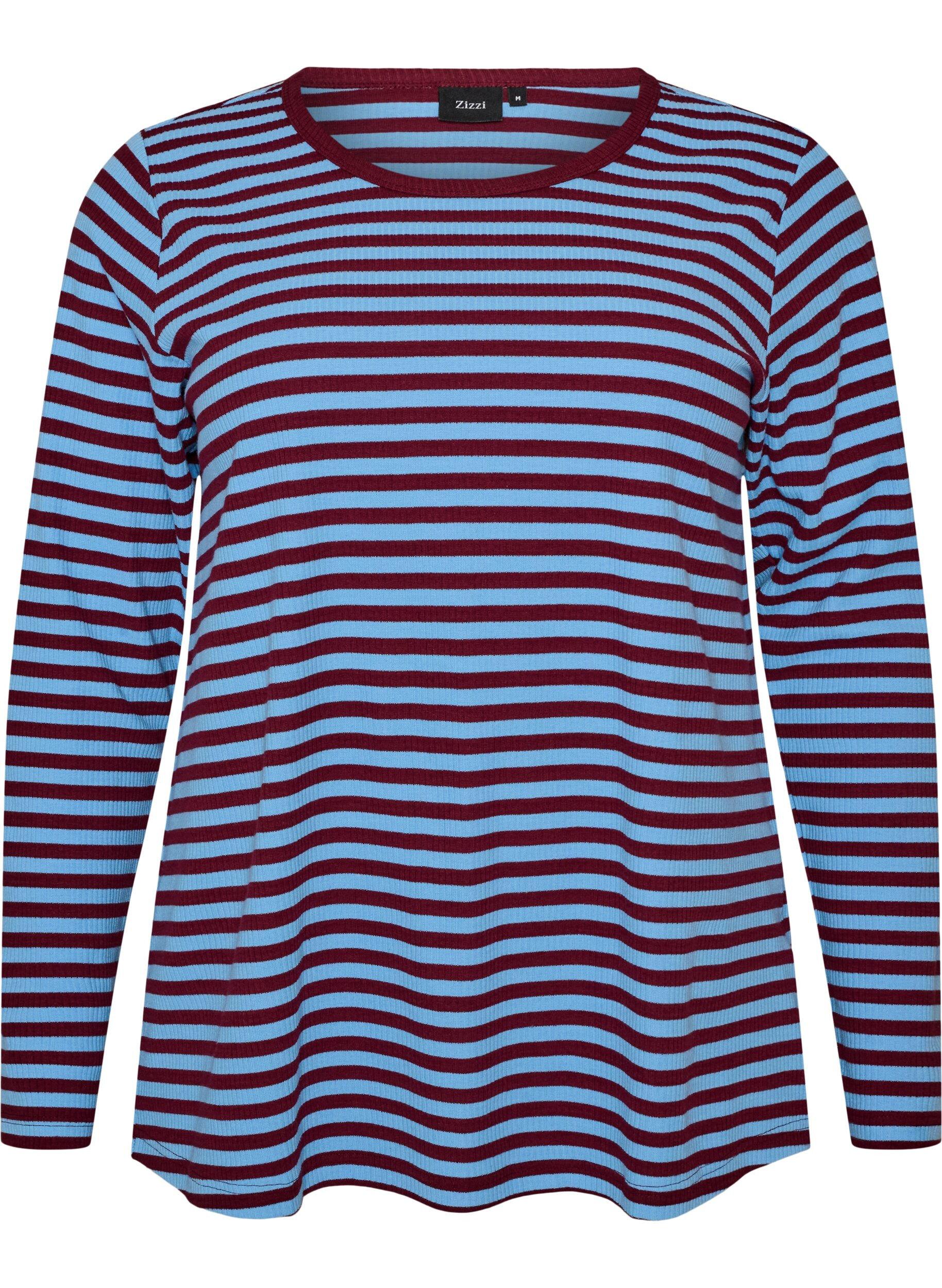ZizziStripete bluse med lange ermer, Bl&aring;, Packshot image number 0