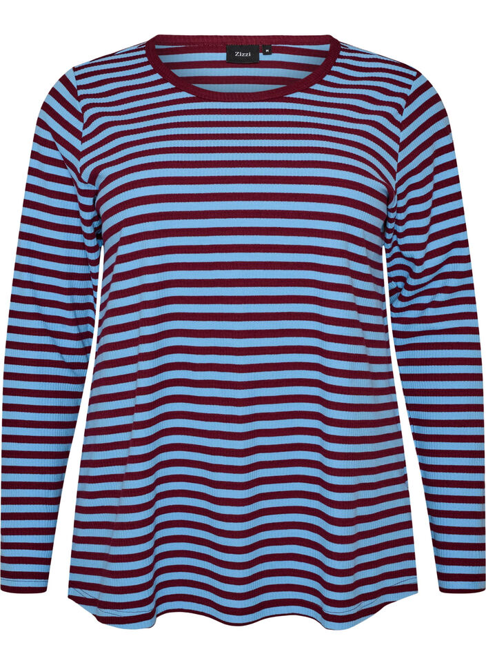 Stripete bluse med lange ermer, Bl&aring;, Packshot image number 0