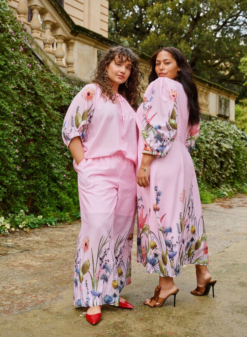 Bukser med blomstertrykk og vide ben, Rosa, Image image number 0