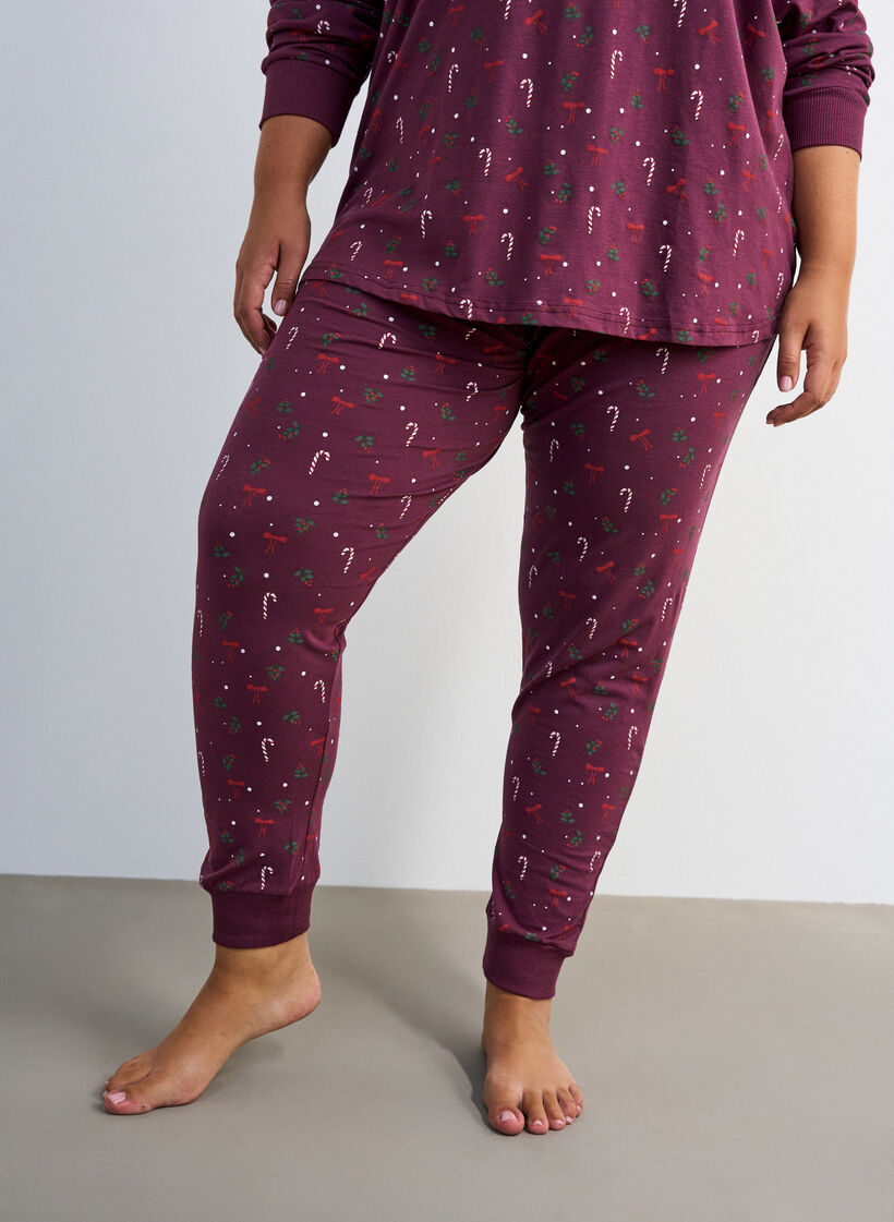 Pyjamasbukser med trykk, M&oslash;rk Bordeaux, Model image number 2