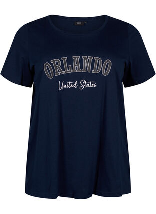 T-skjorte i bomull med tekst, Navy B. Orlando, Packshot image number 0