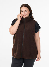 Teddy fleece vest med glidelås og lommer, Brun Teddy fleece vest med glidelås og lommer, Brun, Model