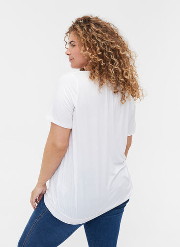 T-skjorte i viskose med strikk, Bright White, Model image number 1