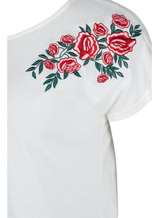 T-skjorte i bomull med broderi, Warm Off-white, Packshot image number 2