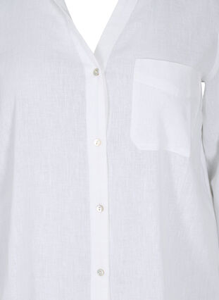 Skjortebluse med knappelukking i bomull-linblanding, White, Packshot image number 2