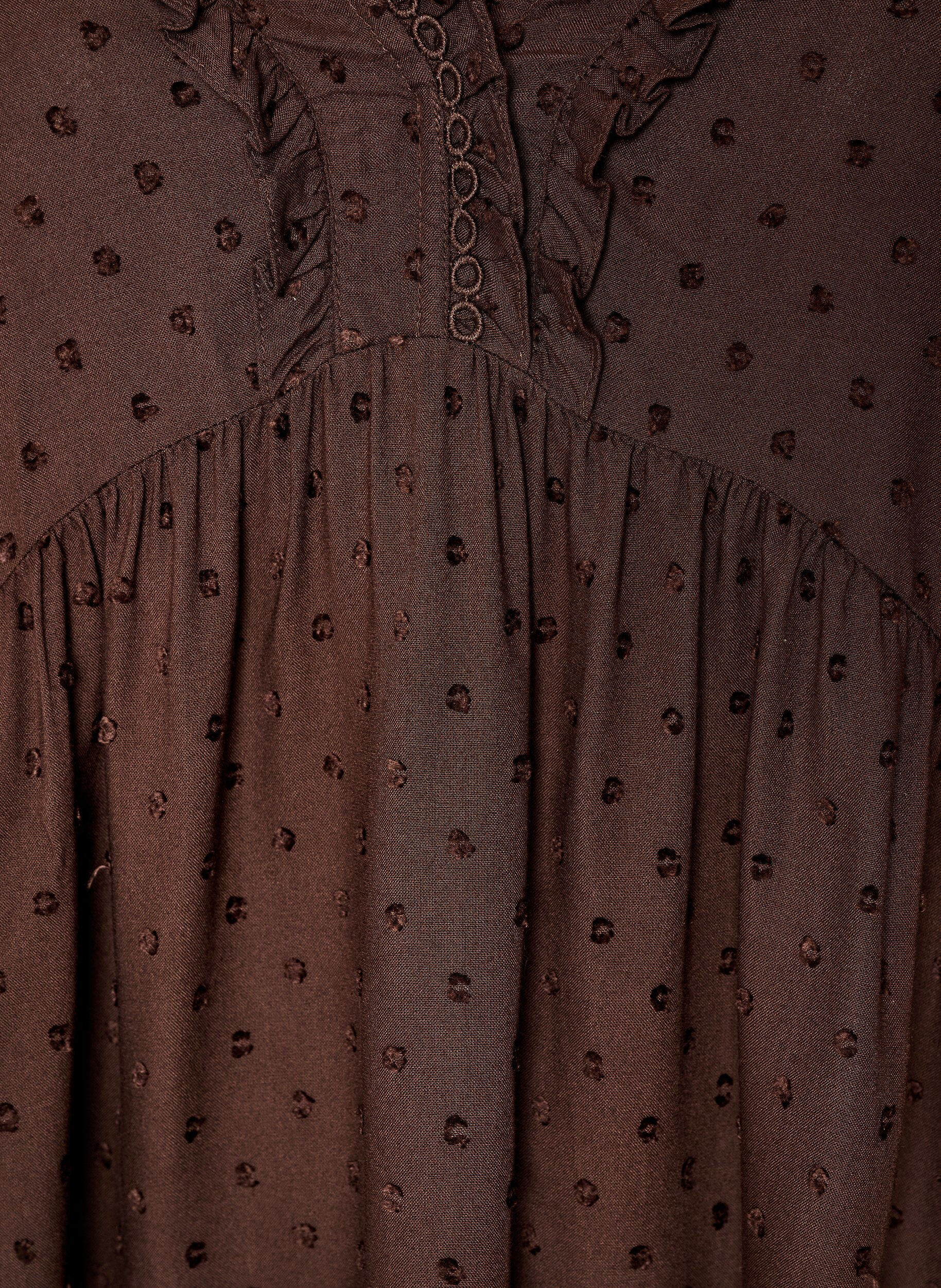 ZizziViskosebluse med prikket tekstur og V-hals, Brun, Packshot image number 2