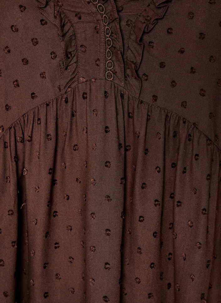 Viskosebluse med prikket tekstur og V-hals, Brun, Packshot image number 2