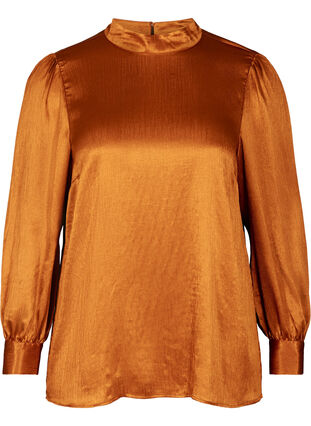 Skinnende bluse med lange puffermer, Buckthorn Brown, Packshot image number 0