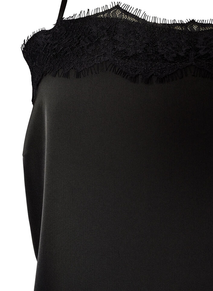 Lang satintopp med blonder i kantene, Svart, Packshot image number 2