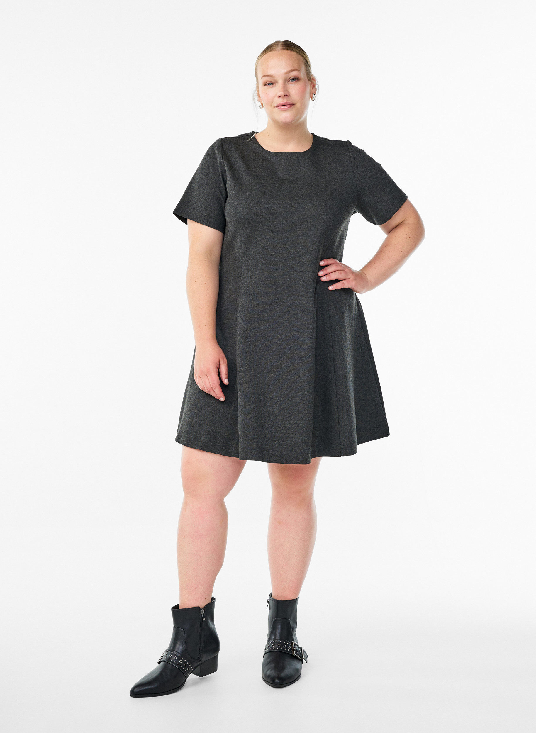 ZizziKort A-linje jersey kjole, Gr&aring;, Model image number 1