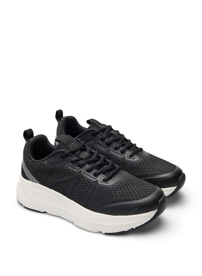 Wide fit - Komfortable sneakers med støtabsorberende såle, Black, Packshot