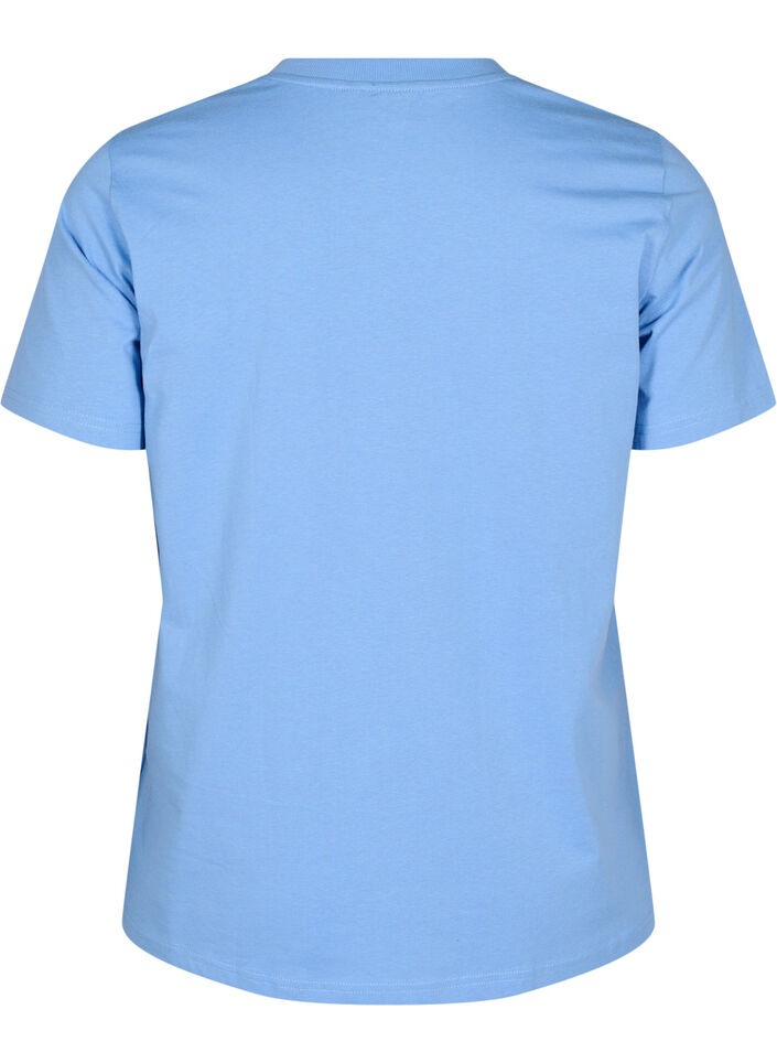 Basic T-skjorte i bomull med rund hals, Bl&aring;, Packshot image number 1