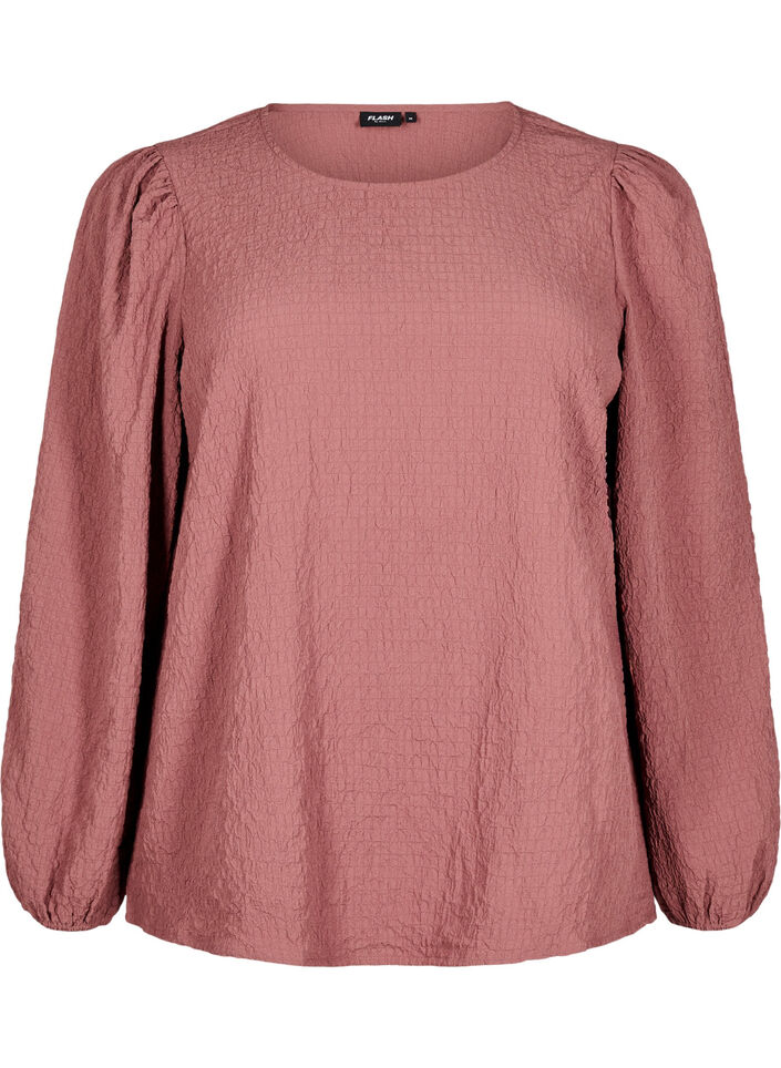 FLASH - Langermet bluse med rund hals, Rose Brown, Packshot image number 0