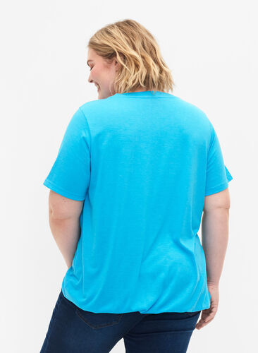 Melert T-skjorte med strikkant, Blue Atoll Mél, Model image number 1
