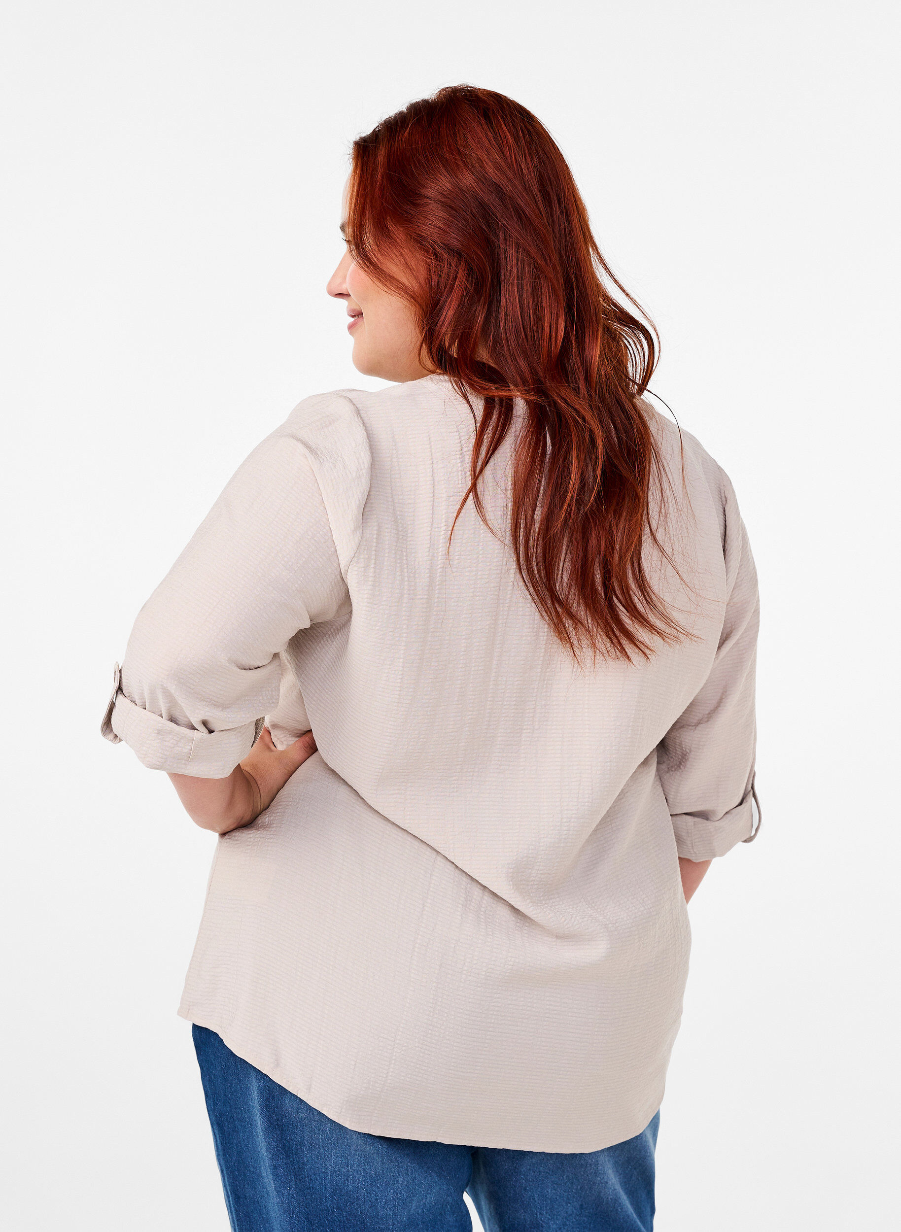 Zizzi Skjortebluse i viskose med 3/4 ermer, Chateau Gray, Model image number 1