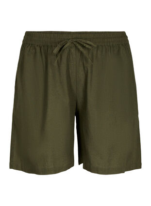 Løs shorts i bomullsblanding med lin, Forest Night, Packshot image number 0
