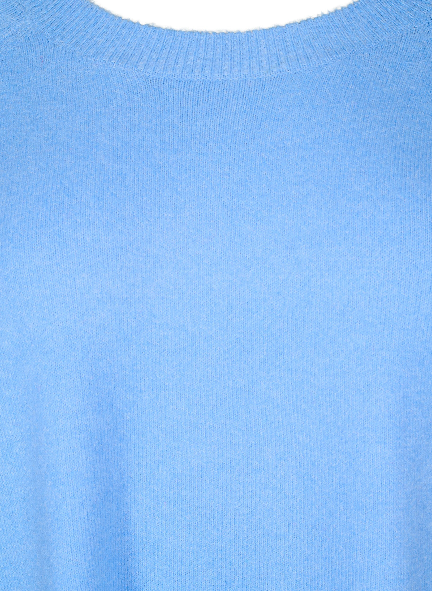 Zizzi Langstrikket bluse med knappdetalj p&aring; siden, Della R. Blue Mel., Packshot image number 2