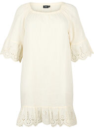 Bomullskjole med broderi anglaise, Buttercream, Packshot