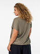 Jerseybluse med teksturerte striper og en smocket fold, Brun, Model image number 2