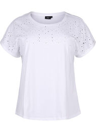 T-skjorte i økologisk bomull med engelsk broderi, Bright White