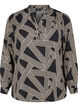 Langermet skjortebluse med V-hals, BLACK BEIGE GRAPHIC, Packshot image number 0
