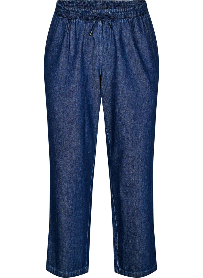 Jeans med rett passform og elastisk linning, Blå, Packshot image number 0