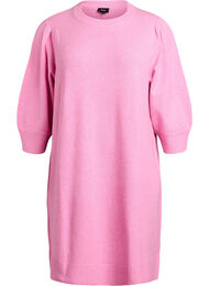 Strikket kjole med 3/4 ermer og rund hals, B. Pink White Mel.