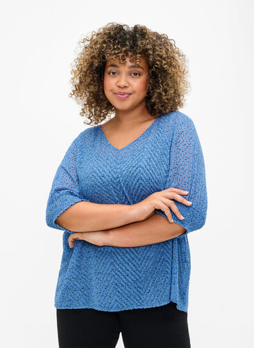 Zizzi Prikkete bluse med 1/2 ermer, Riverside Dot, Model image number 0