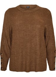 Strikket bluse med ribbestruktur og knappdetaljer, Brun