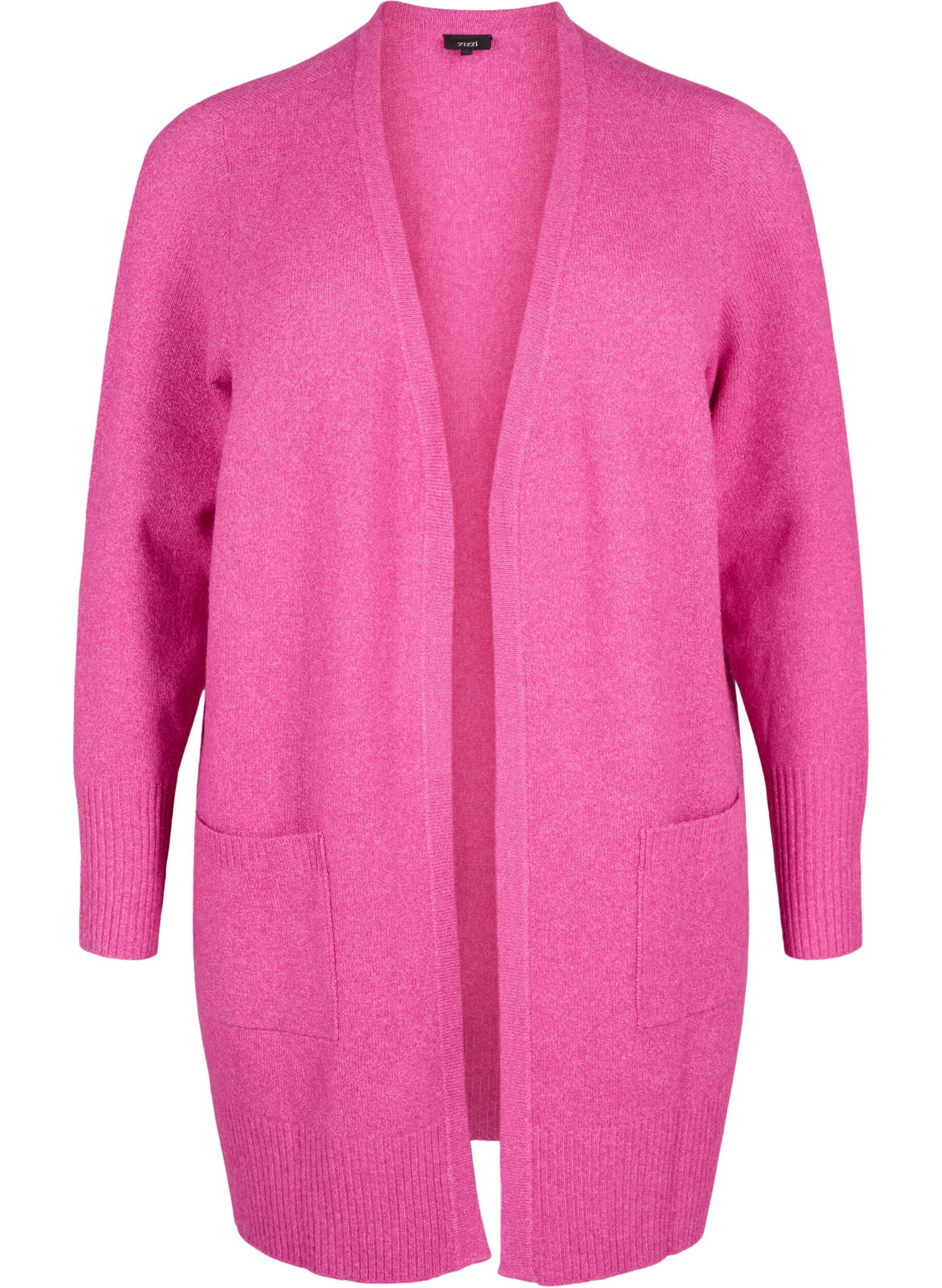 Zizzi Ribbestrikket cardigan med lommer, Rosa, Packshot image number 0