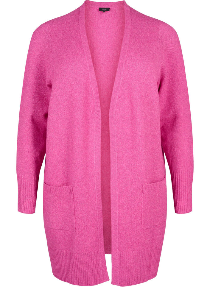 Ribbestrikket cardigan med lommer, Rosa, Packshot image number 0