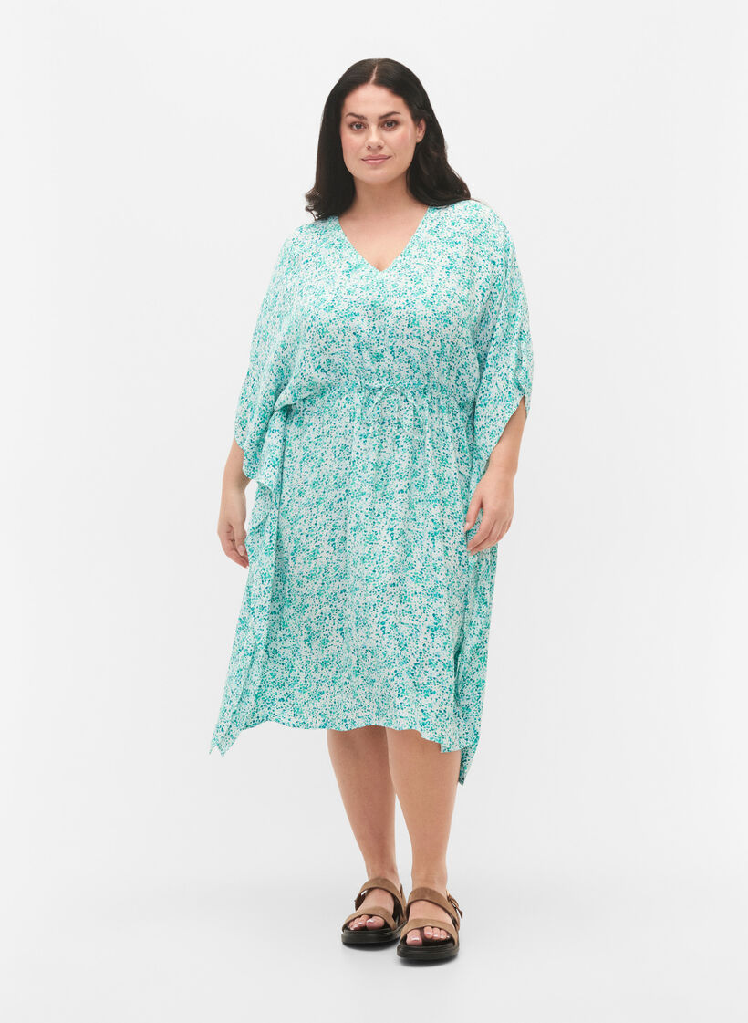Kaftan i viskose med print, Green Dot, Model image number 3