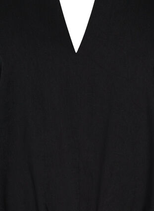 Langermet bluse med V-hals og smock, Black, Packshot image number 2