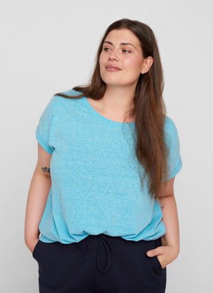 Melert T-skjorte i bomull , River Blue Melange, Model image number 0