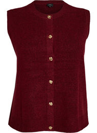 Strikket vest med dekorative knapper, M&oslash;rk Bordeaux
