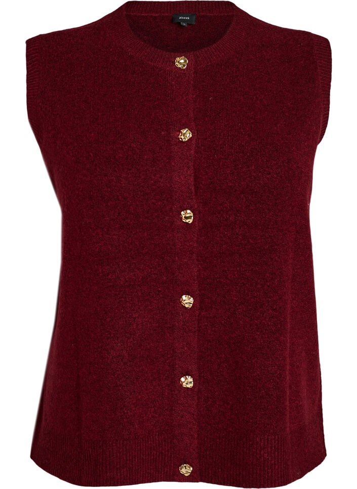 Strikket vest med dekorative knapper, M&oslash;rk Bordeaux, Packshot image number 0