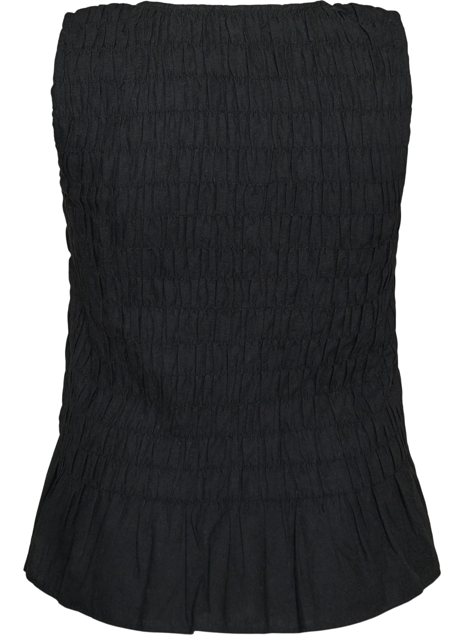 ZizziErmel&oslash;s topp i bomull og lin med smock, Svart, Packshot image number 1