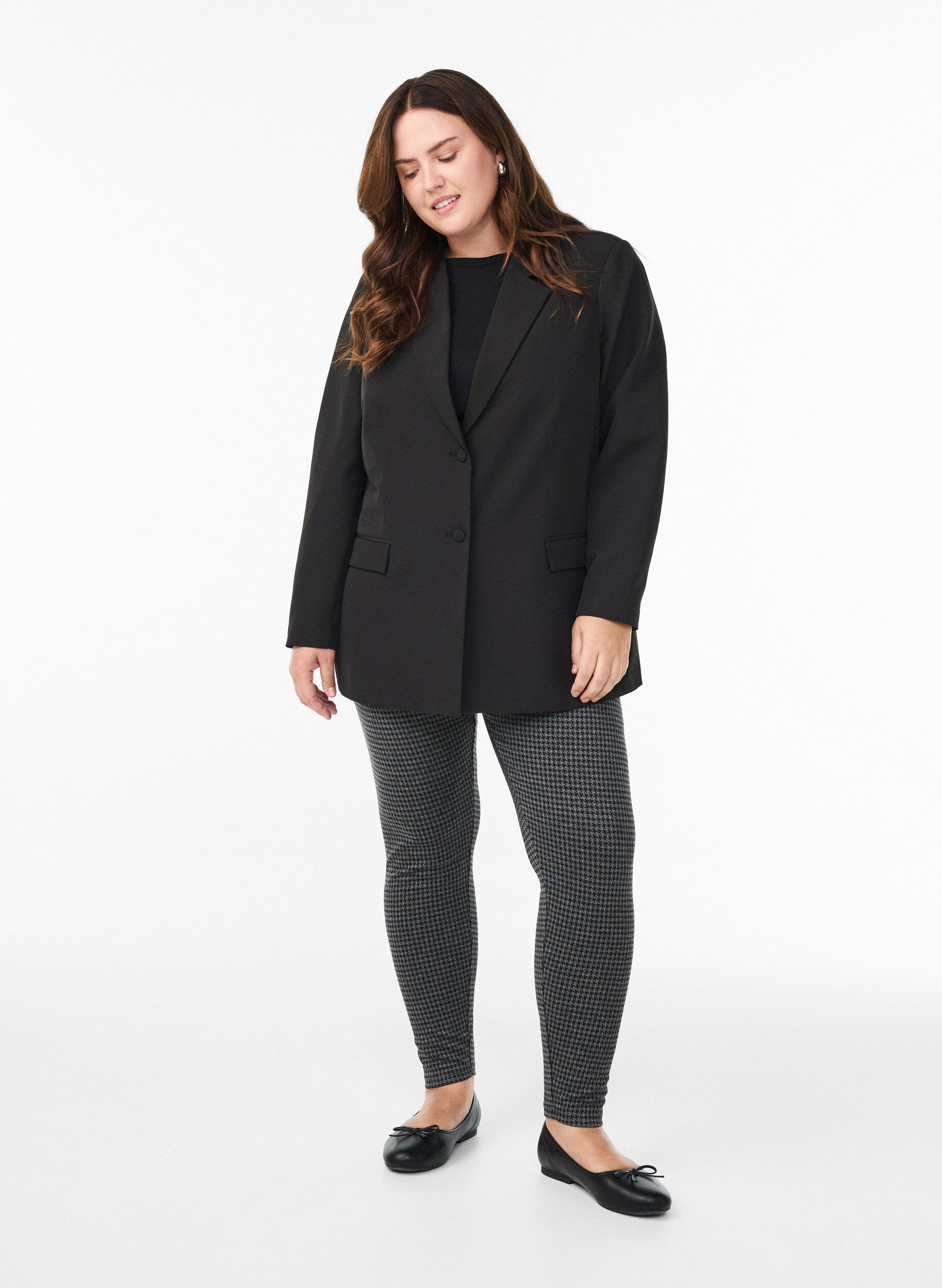 Zizzi M&oslash;nstrede leggings med regular waist, Gr&aring;, Model image number 1