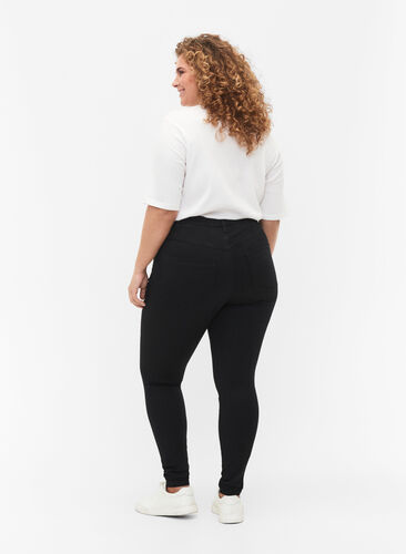 Super slim Amy jeans med høyt liv, Black, Model image number 1