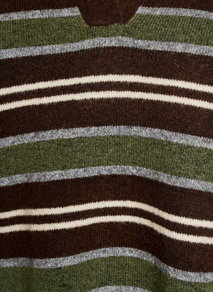 Strikkebluse med striper og poloskjorte krage, Brun, Packshot