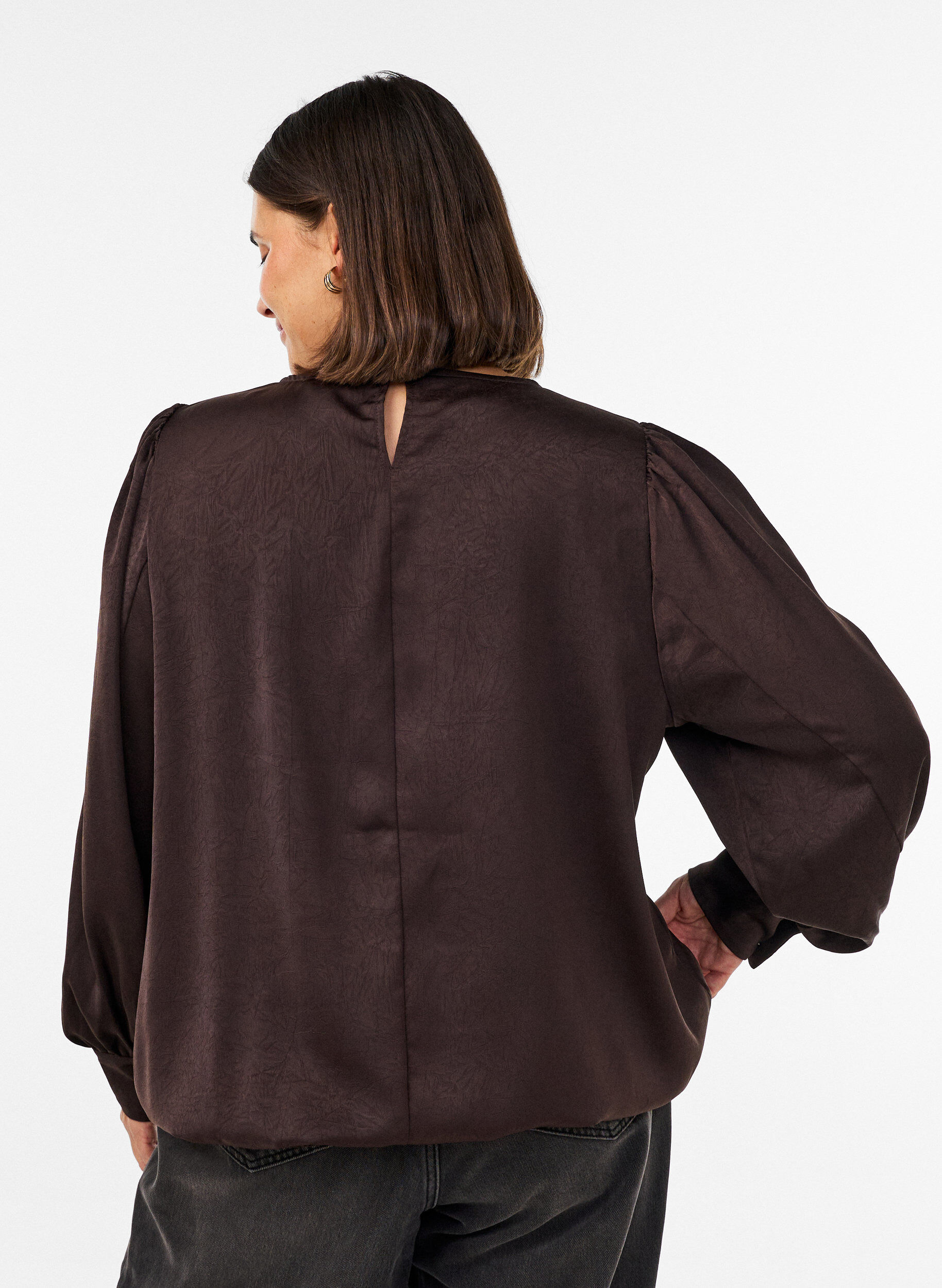 ZizziBluse med satenglook og ballongfasong, Brun, Model image number 2