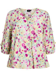 Bluse med volangedetaljer og blomstertrykk, Cloud Dancer FL AOP
