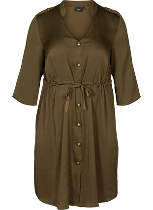 Kjole med knapper og snøre i midjen, Ivy Green, Packshot image number 0
