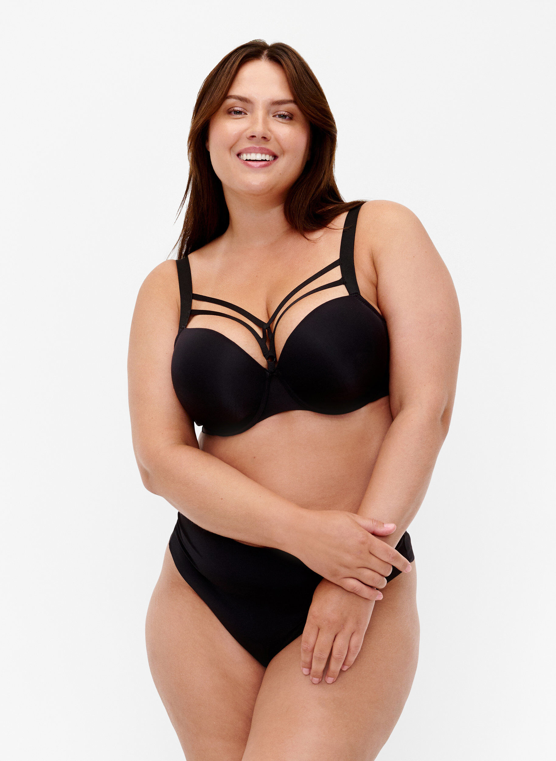 Zizzi Formet bh med strengdetalj, Black, Model image number 2