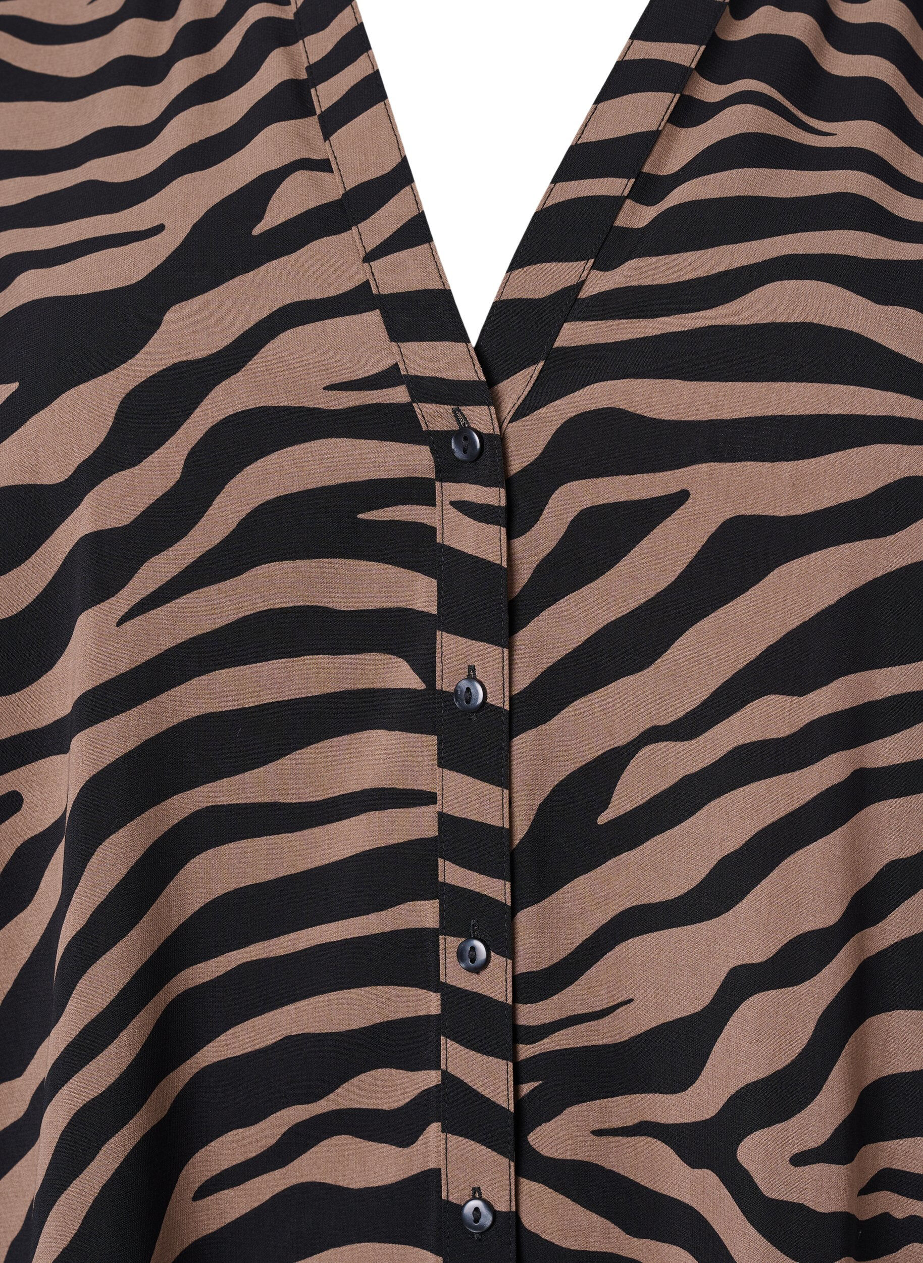 Zizzi Skjorte med v-hals og sebratrykk, Black/Brown Zebra, Packshot image number 2