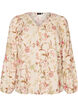 Bluse med blomstertrykk i lin og viskose med lange ermer, Vanilje, Packshot image number 0