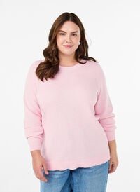 Strikkebluse i bomull med strukturmønster, Rosa Strikkebluse i bomull med strukturmønster, Rosa, Model