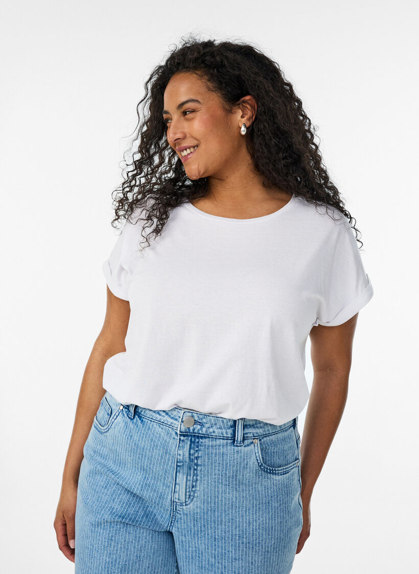 Kortermet T-skjorte i bomullsblanding, Hvit, Model image number 0