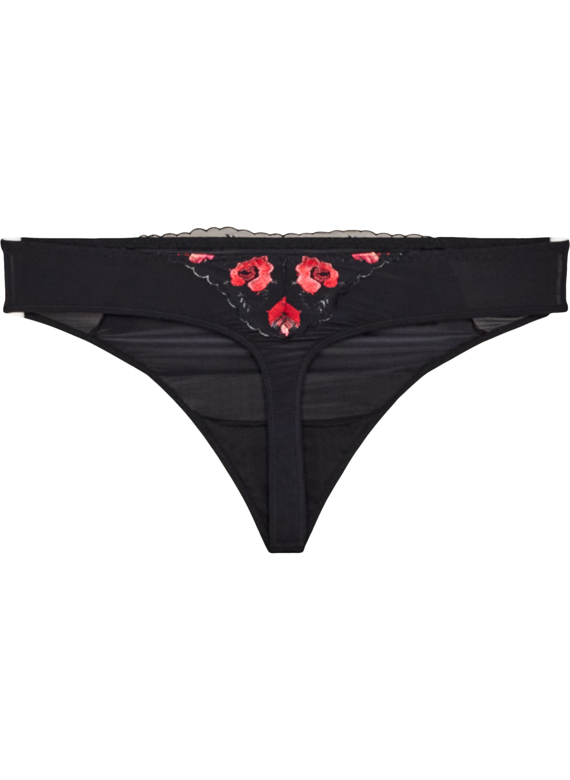 ZizziMikrofiberstring med blomsterbroderi, Svart, Packshot image number 1